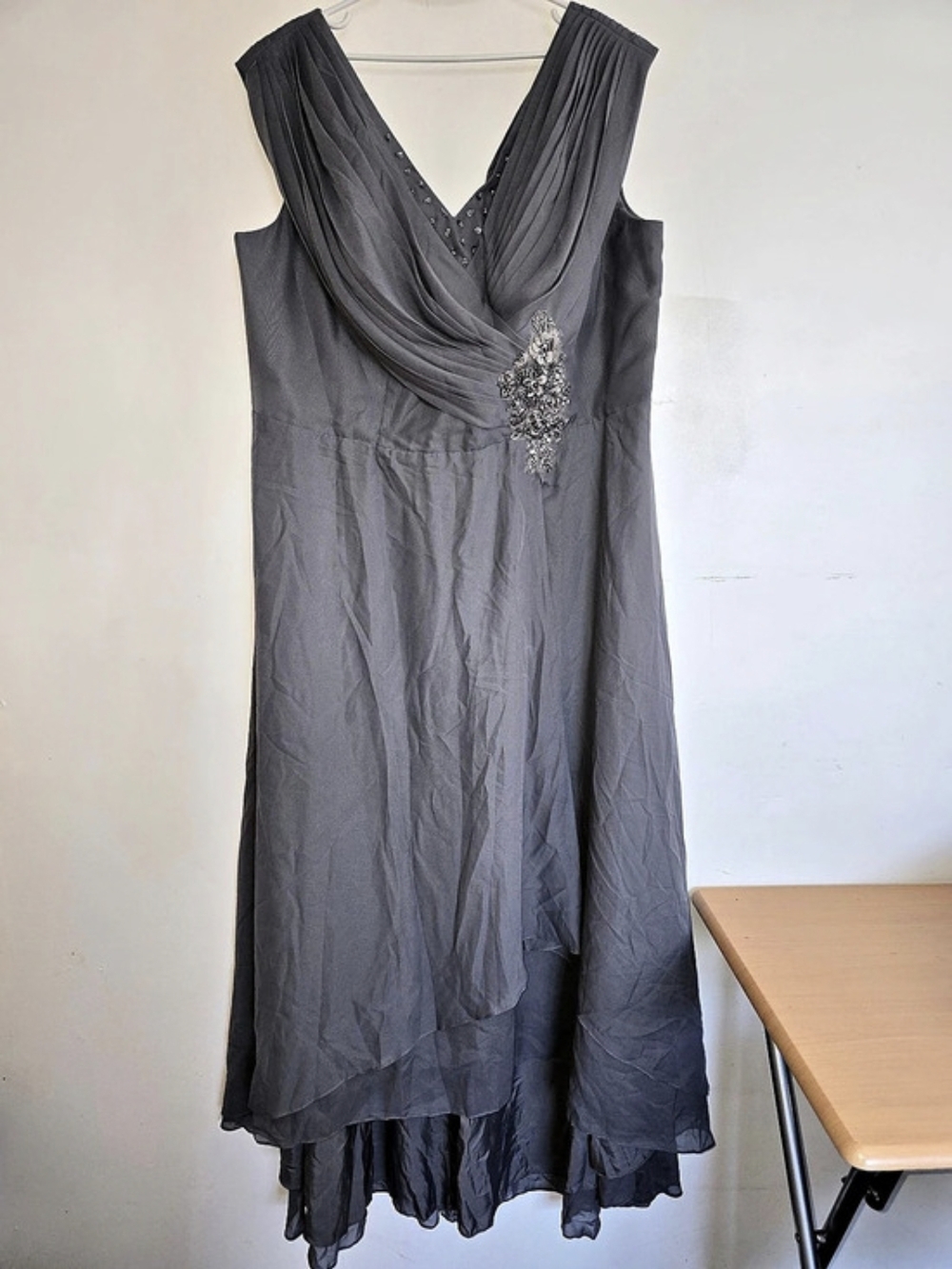Draped Embellished Maxi Dress in Gray